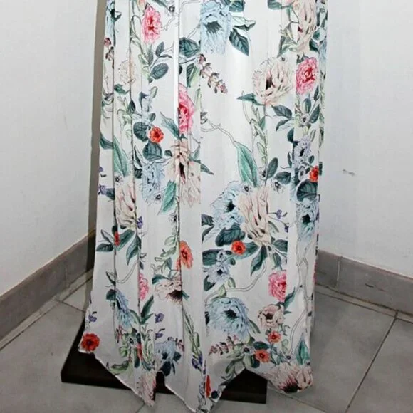 NWT Adrianna Papell Printed Chiffon Gown Flutter Sleeve Ivory Multi $249 Size 6 Dresses